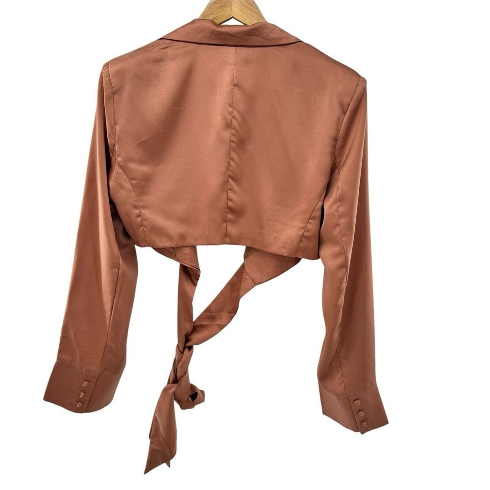 FATE 2pc Satin Cropped Wrap Blazer & Wide Leg Pant‎ Set Brown Medium Large NWT - Picture 13 of 16